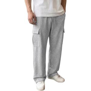 image:imageJMIERR Mens Baggy Wide Leg Cargo Sweatpants Drawstring Waist Adjustable Ankles Pants with Multiple PocketsGrey