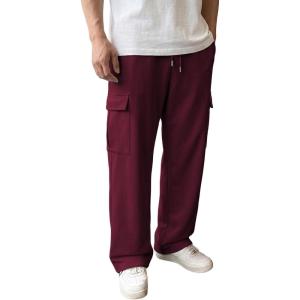 image:imageJMIERR Mens Baggy Wide Leg Cargo Sweatpants Drawstring Waist Adjustable Ankles Pants with Multiple PocketsRed