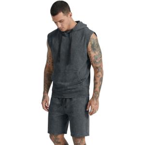 image:imageJMIERR Mens Track Suit Sleeveless Hoodie Tank Tops Workout Shorts 2 Piece Set Acid Wash Cotton Outfits Athletic Gym SweatsuitMedium Grey