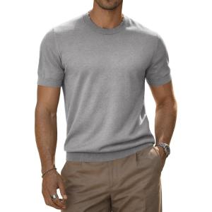 image:imageJMIERR Mens Wool Blend Crewneck Knit Sweater Lightweight TShirt Casual Short Sleeve Pullover for Work Daily DateGrey