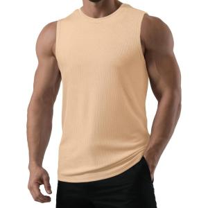image:imageJMIERR Sleeveless Tank Tops Workout Muscle Gym Ribbed Shirt Athletic Bodybuilding T ShirtsApricot