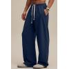 image:imageJMIERR Mens Baggy Loose Fit Raw Hem Sweatpants Casual Drawstring Pants Y2K Wide Leg Stretchy Pants with PocketsA Navy Blue