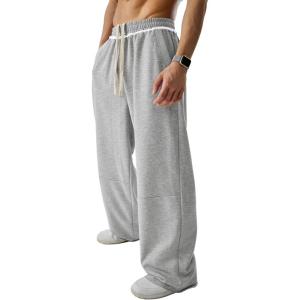 image:imageJMIERR Mens Baggy Loose Fit Raw Hem Sweatpants Casual Drawstring Pants Y2K Wide Leg Stretchy Pants with Pockets1 Light Grey