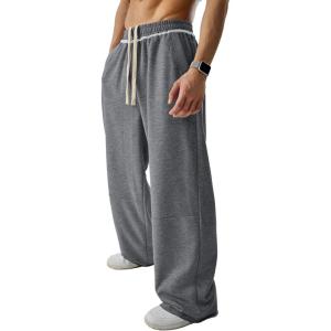 image:imageJMIERR Mens Baggy Loose Fit Raw Hem Sweatpants Casual Drawstring Pants Y2K Wide Leg Stretchy Pants with Pockets2 Dark Grey