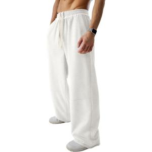 image:imageJMIERR Mens Baggy Loose Fit Raw Hem Sweatpants Casual Drawstring Pants Y2K Wide Leg Stretchy Pants with PocketsA White