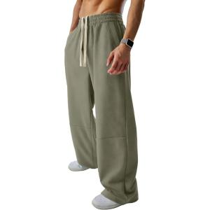 image:imageJMIERR Mens Baggy Loose Fit Raw Hem Sweatpants Casual Drawstring Pants Y2K Wide Leg Stretchy Pants with PocketsB Green