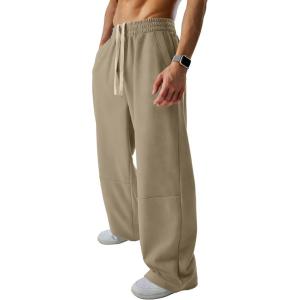 image:imageJMIERR Mens Baggy Loose Fit Raw Hem Sweatpants Casual Drawstring Pants Y2K Wide Leg Stretchy Pants with PocketsB Khaki
