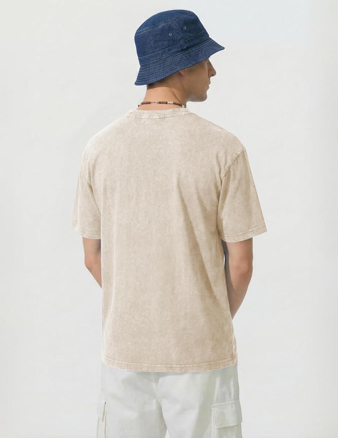 image:imageJMIERR Oversized T Shirts for Men Women Vintage Wash 100 Cotton V Neck Drop Shoulder Tee TopsBeige