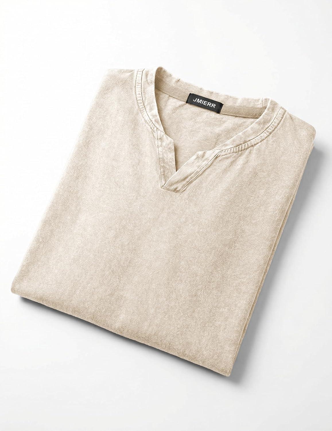 image:imageJMIERR Oversized T Shirts for Men Women Vintage Wash 100 Cotton V Neck Drop Shoulder Tee TopsBeige