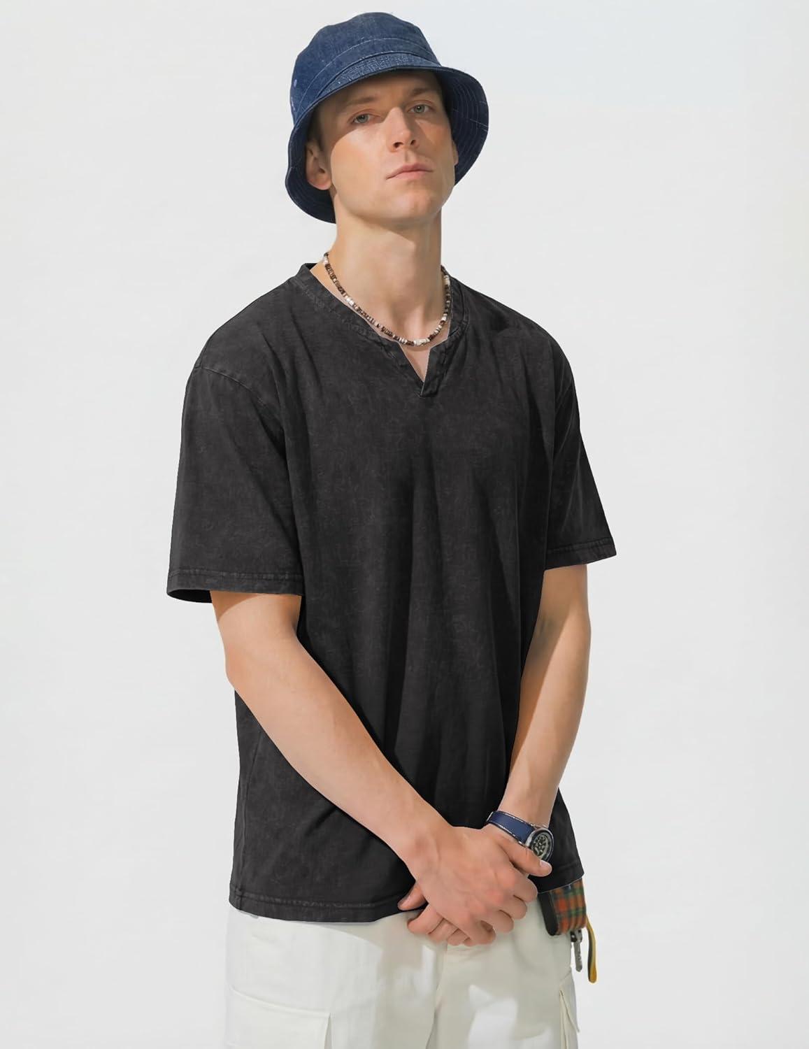 image:imageJMIERR Oversized T Shirts for Men Women Vintage Wash 100 Cotton V Neck Drop Shoulder Tee TopsBlack