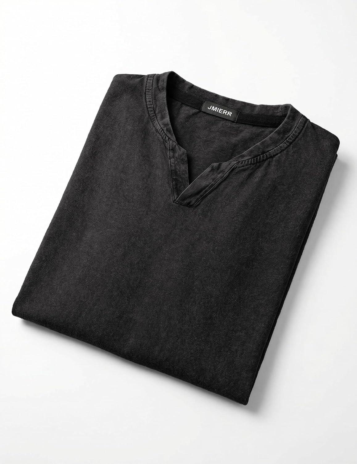 image:imageJMIERR Oversized T Shirts for Men Women Vintage Wash 100 Cotton V Neck Drop Shoulder Tee TopsBlack