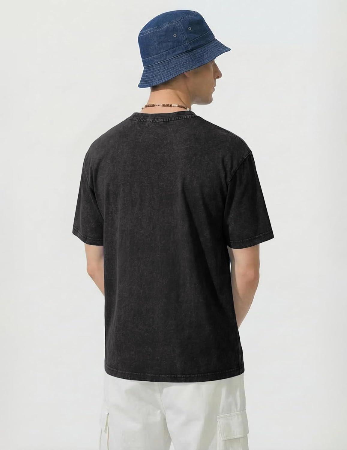 image:imageJMIERR Oversized T Shirts for Men Women Vintage Wash 100 Cotton V Neck Drop Shoulder Tee TopsBlack