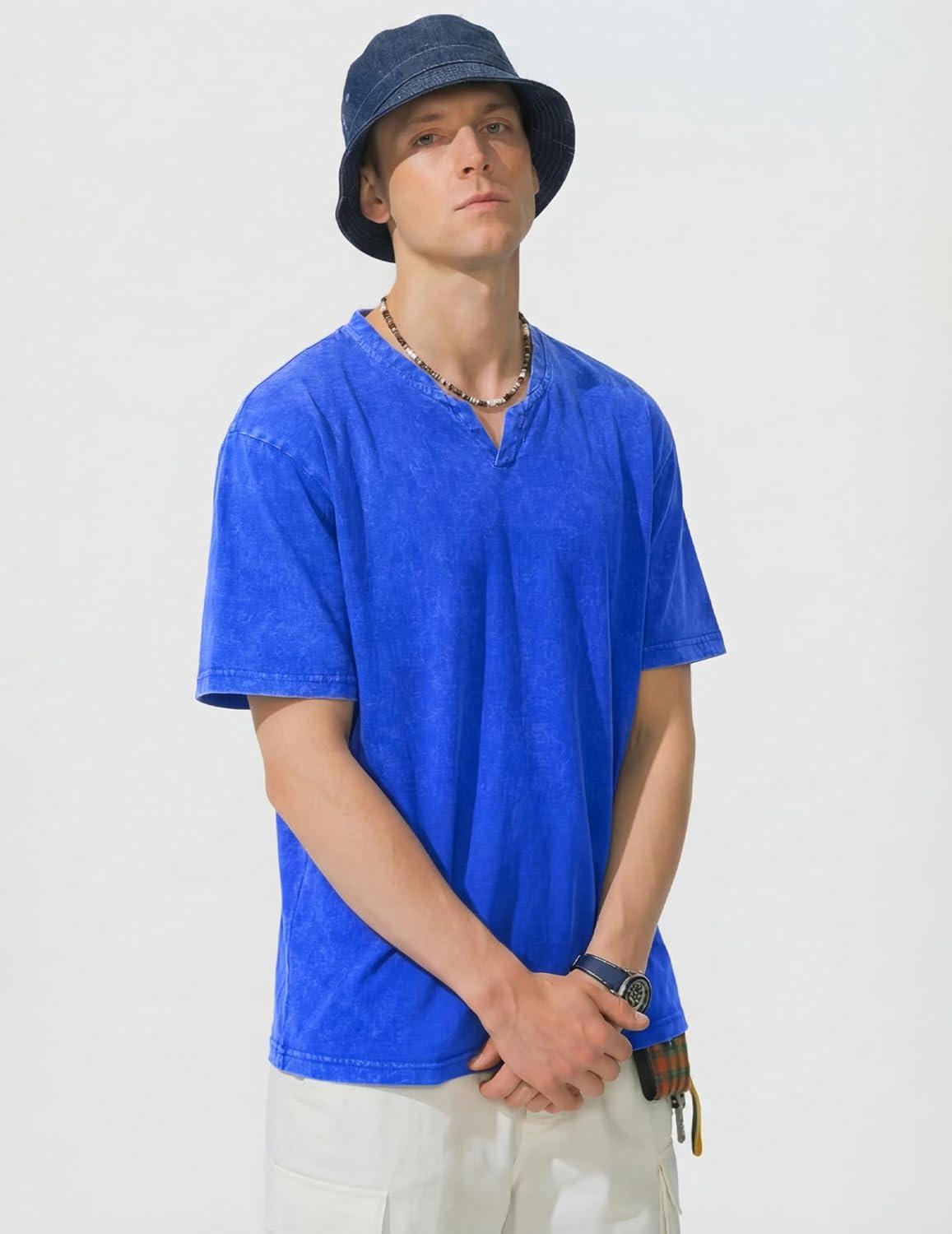 image:imageJMIERR Oversized T Shirts for Men Women Vintage Wash 100 Cotton V Neck Drop Shoulder Tee TopsBlue