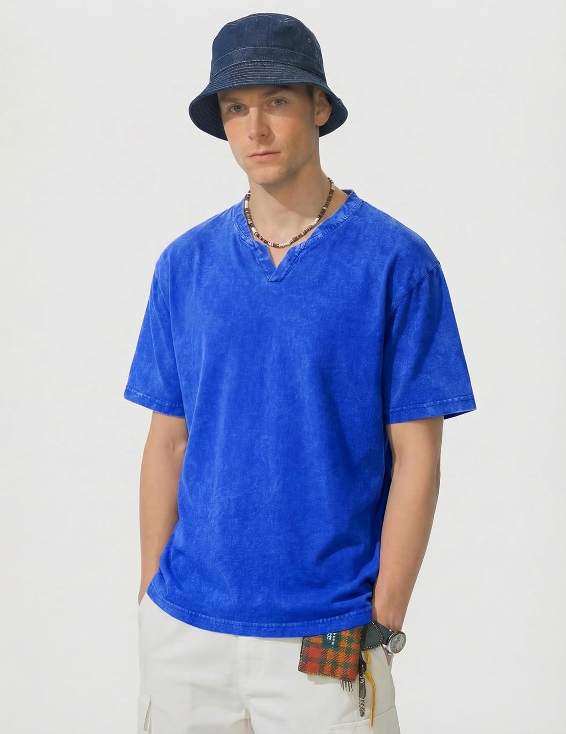 image:imageJMIERR Oversized T Shirts for Men Women Vintage Wash 100 Cotton V Neck Drop Shoulder Tee TopsBlue