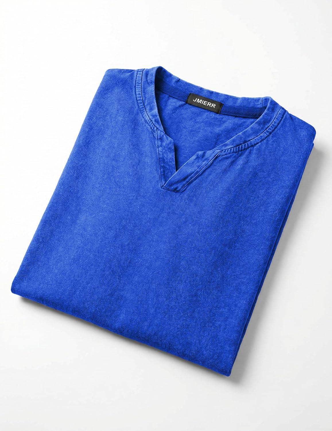 image:imageJMIERR Oversized T Shirts for Men Women Vintage Wash 100 Cotton V Neck Drop Shoulder Tee TopsBlue