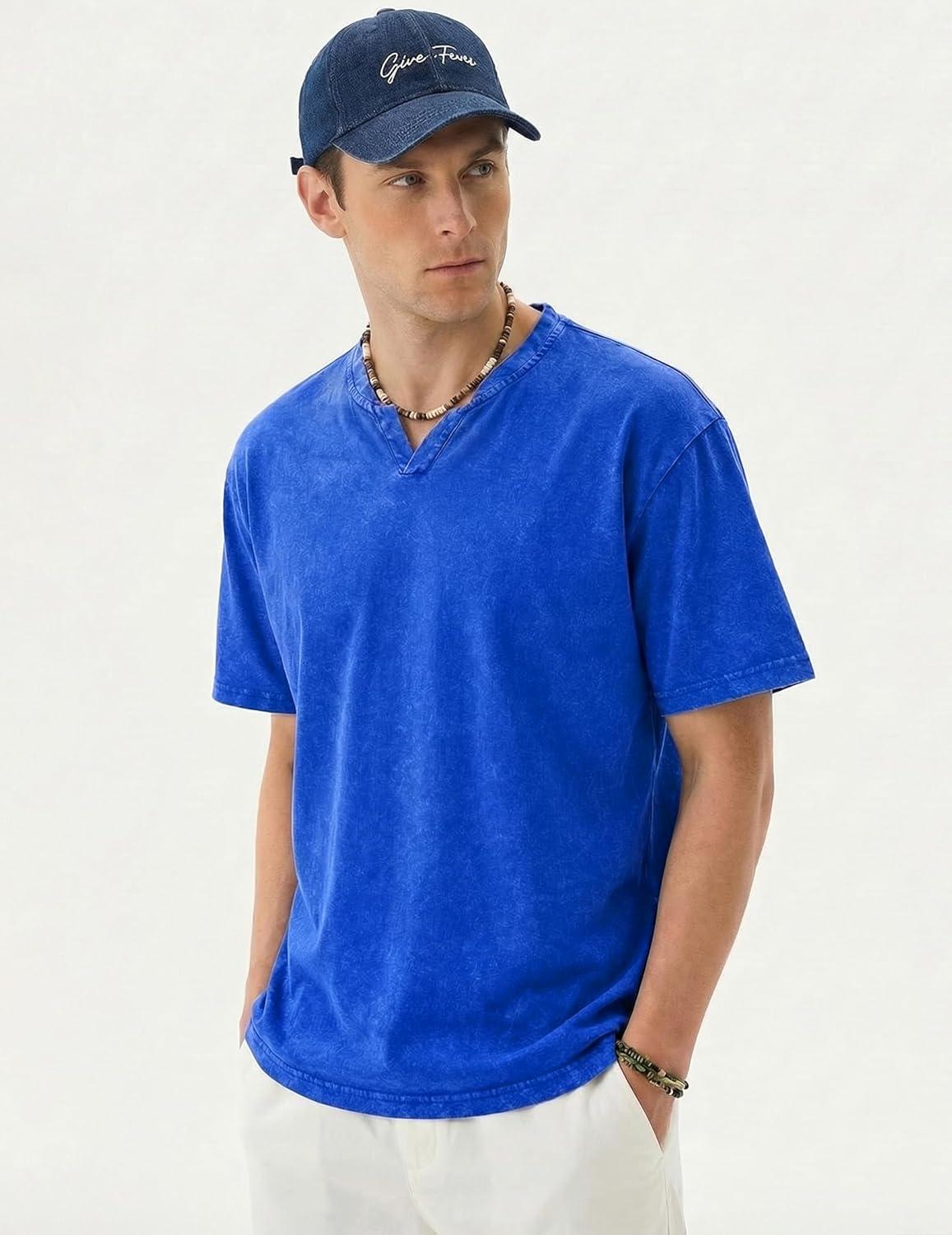 image:imageJMIERR Oversized T Shirts for Men Women Vintage Wash 100 Cotton V Neck Drop Shoulder Tee TopsBlue