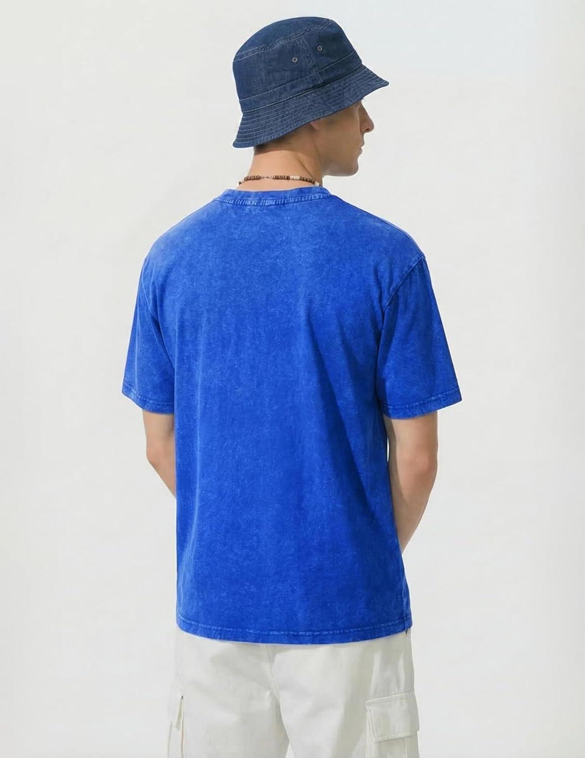 image:imageJMIERR Oversized T Shirts for Men Women Vintage Wash 100 Cotton V Neck Drop Shoulder Tee TopsBlue