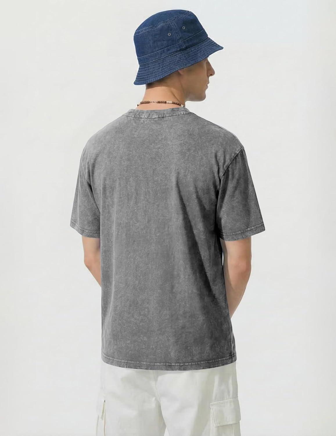 image:imageJMIERR Oversized T Shirts for Men Women Vintage Wash 100 Cotton V Neck Drop Shoulder Tee TopsGrey