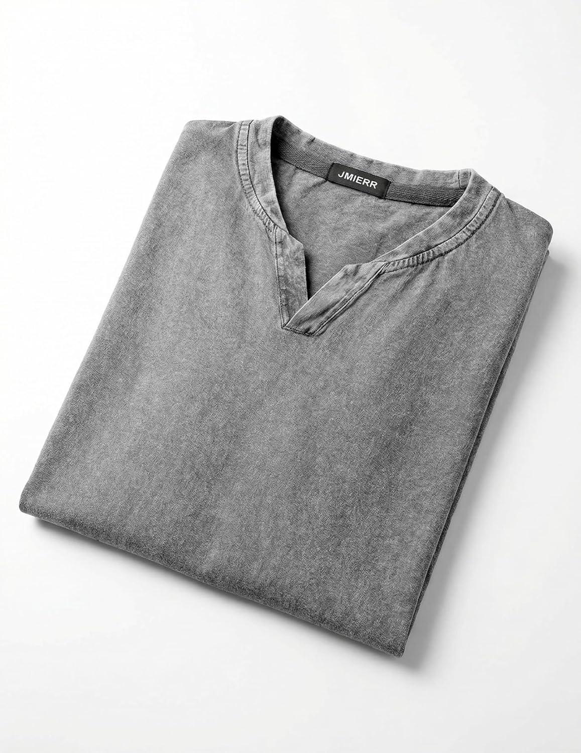 image:imageJMIERR Oversized T Shirts for Men Women Vintage Wash 100 Cotton V Neck Drop Shoulder Tee TopsGrey