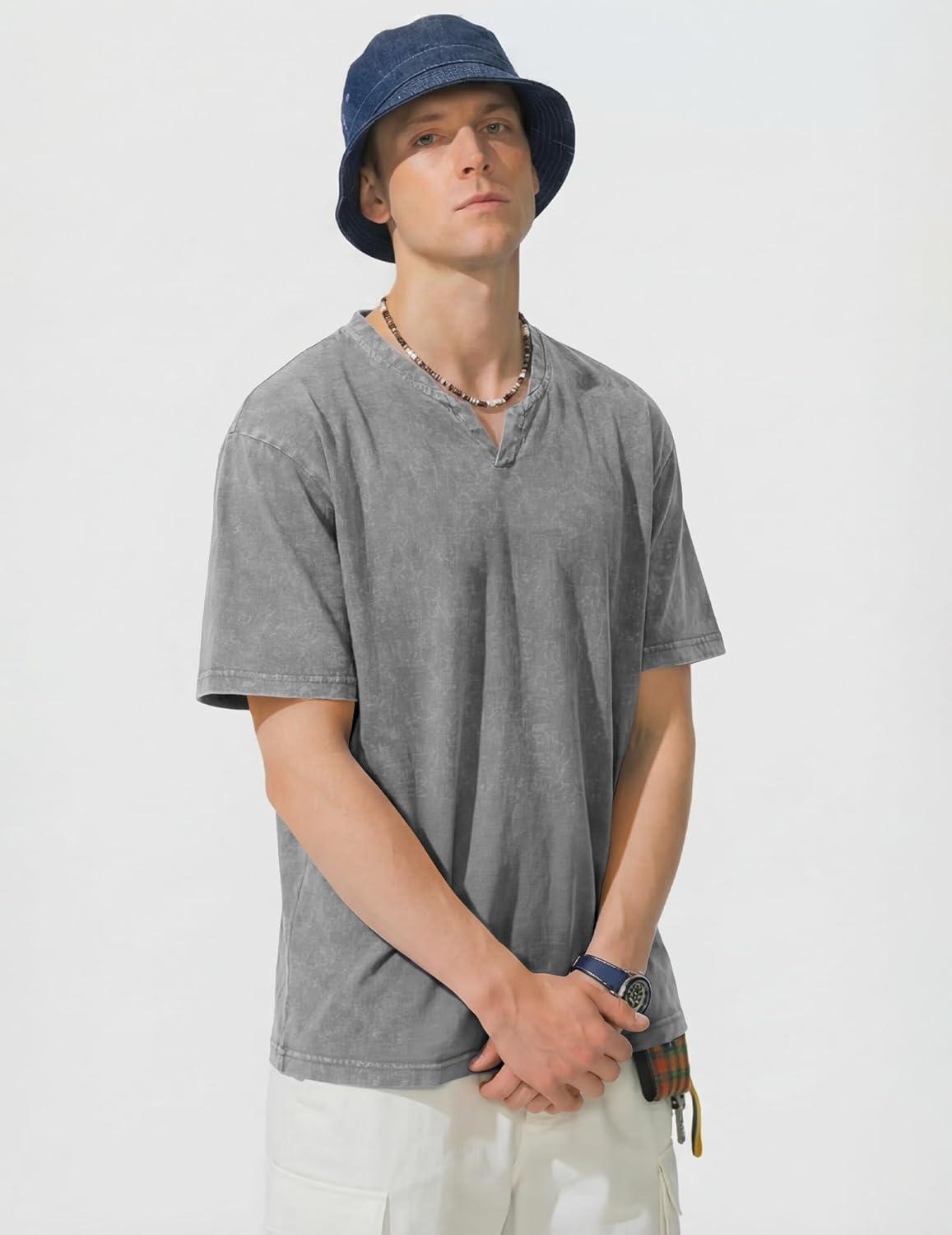 image:imageJMIERR Oversized T Shirts for Men Women Vintage Wash 100 Cotton V Neck Drop Shoulder Tee TopsGrey