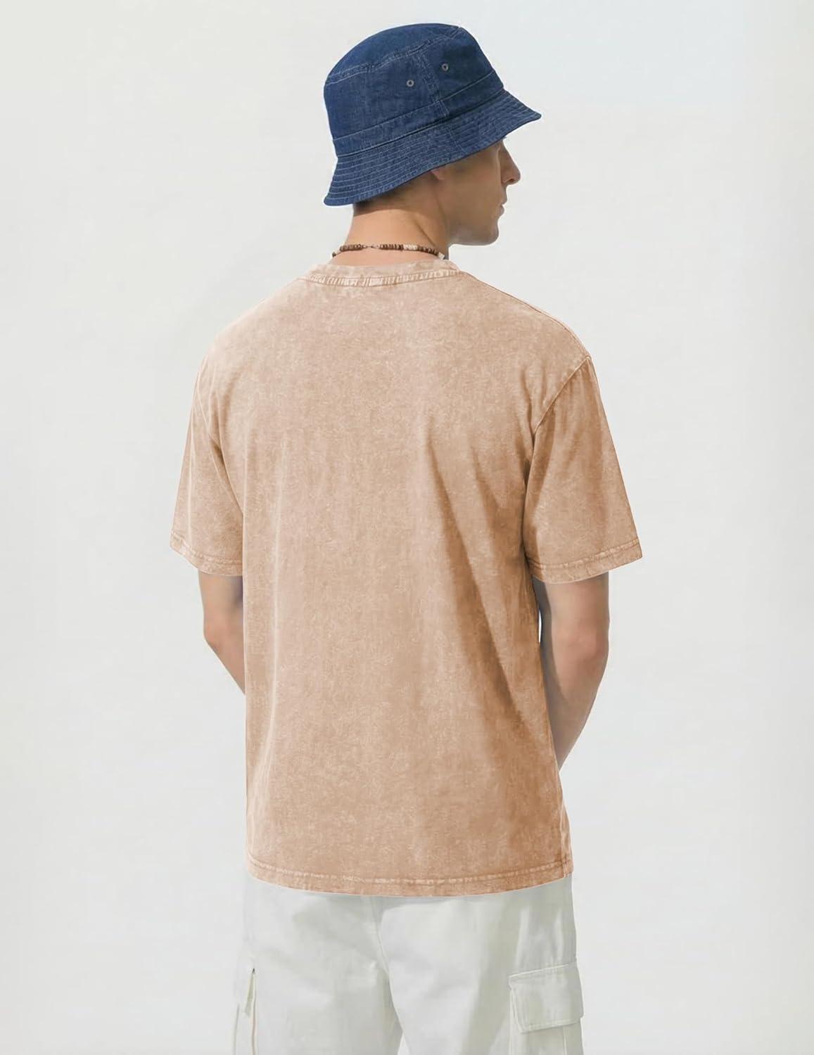 image:imageJMIERR Oversized T Shirts for Men Women Vintage Wash 100 Cotton V Neck Drop Shoulder Tee TopsKhaki