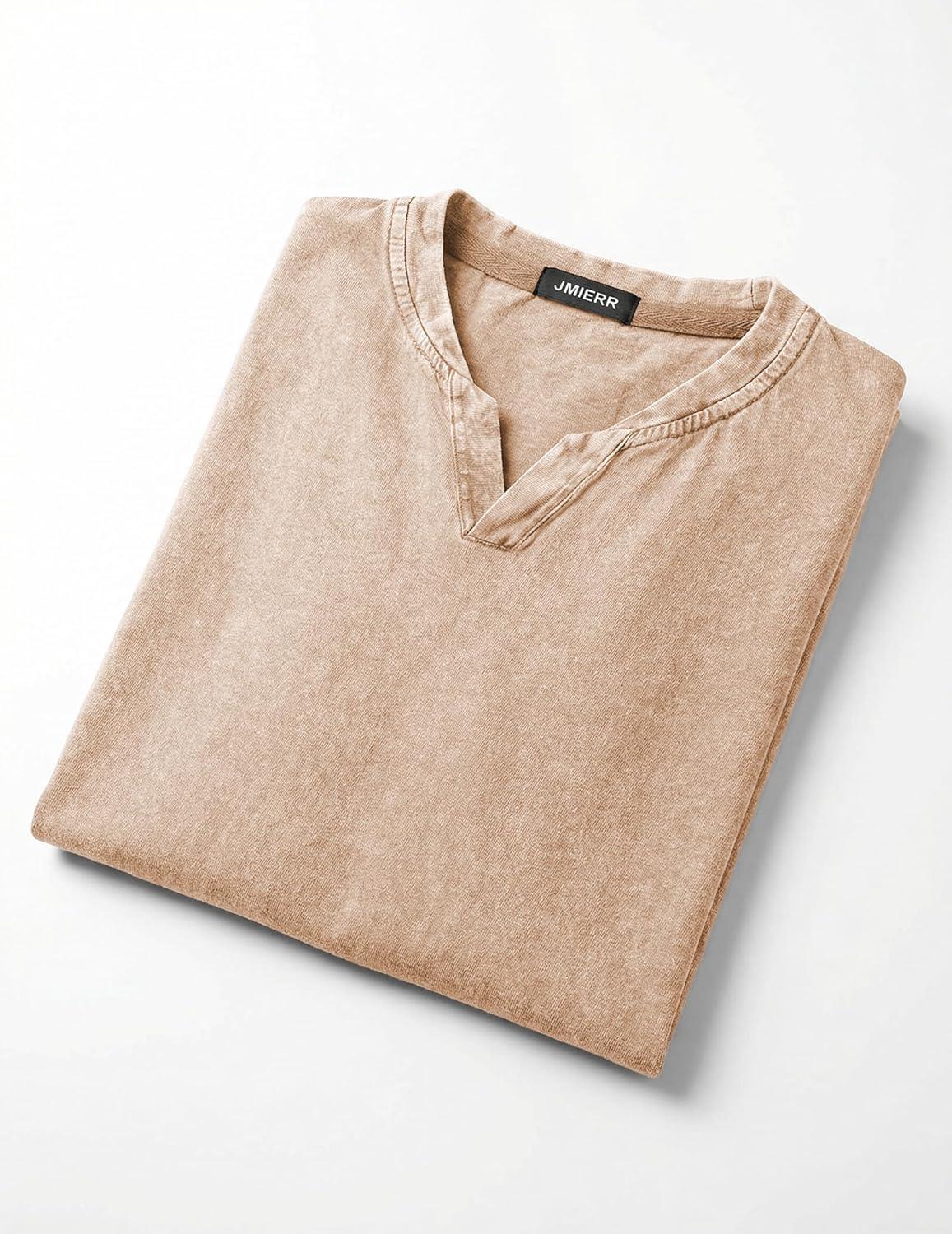 image:imageJMIERR Oversized T Shirts for Men Women Vintage Wash 100 Cotton V Neck Drop Shoulder Tee TopsKhaki