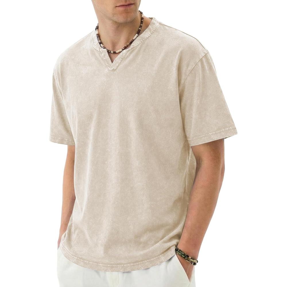 image:imageJMIERR Oversized T Shirts for Men Women Vintage Wash 100 Cotton V Neck Drop Shoulder Tee TopsBeige