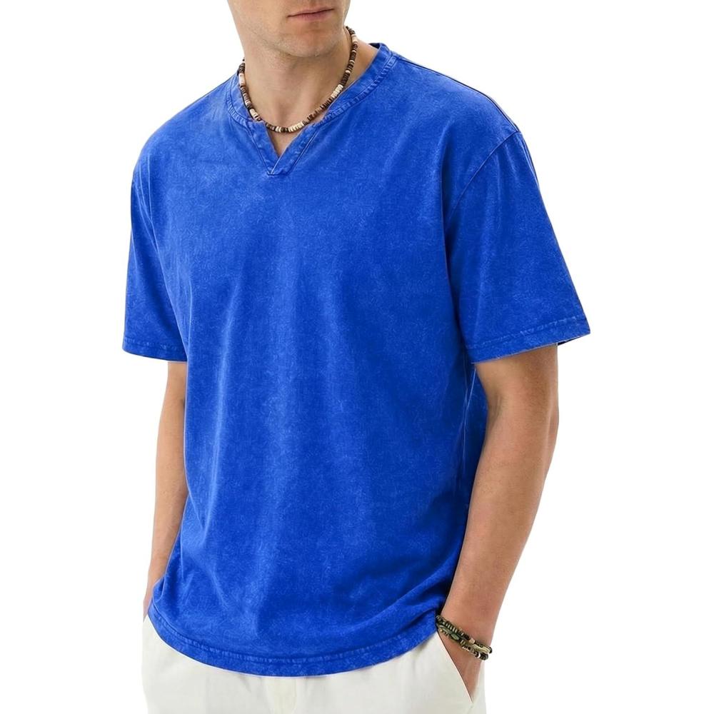 image:imageJMIERR Oversized T Shirts for Men Women Vintage Wash 100 Cotton V Neck Drop Shoulder Tee TopsBlue