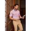 image:imageJMIERR Mens Textured Knit Polo Shirt Summer Short Sleeve Vacation Button Beach Knit Stretchy Golf ShirtsPink