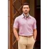 image:imageJMIERR Mens Textured Knit Polo Shirt Summer Short Sleeve Vacation Button Beach Knit Stretchy Golf ShirtsPink