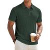 image:imageJMIERR Mens Textured Knit Polo Shirt Summer Short Sleeve Vacation Button Beach Knit Stretchy Golf Shirts01 Duffel Green