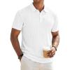 image:imageJMIERR Mens Textured Knit Polo Shirt Summer Short Sleeve Vacation Button Beach Knit Stretchy Golf ShirtsA White