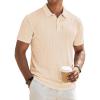 image:imageJMIERR Mens Textured Knit Polo Shirt Summer Short Sleeve Vacation Button Beach Knit Stretchy Golf ShirtsApricot