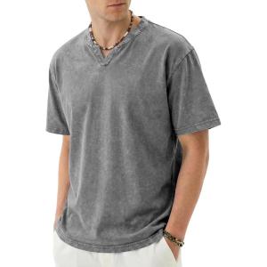 image:imageJMIERR Oversized T Shirts for Men Women Vintage Wash 100 Cotton V Neck Drop Shoulder Tee TopsGrey
