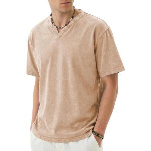 image:imageJMIERR Oversized T Shirts for Men Women Vintage Wash 100 Cotton V Neck Drop Shoulder Tee TopsKhaki