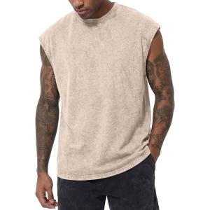 image:imageJMIERR Mens 100 Cotton Sleeveless Tank Tops Cut Off Muscle Gym T Shirts Casual Beach Loose Fit TeesApricot