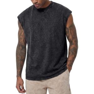 image:imageJMIERR Mens 100 Cotton Sleeveless Tank Tops Cut Off Muscle Gym T Shirts Casual Beach Loose Fit TeesBlack
