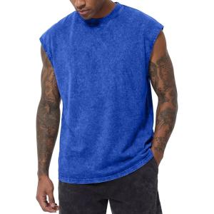 image:imageJMIERR Mens 100 Cotton Sleeveless Tank Tops Cut Off Muscle Gym T Shirts Casual Beach Loose Fit TeesBlue