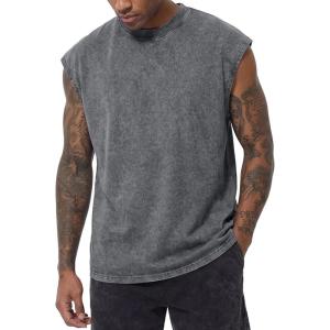 image:imageJMIERR Mens 100 Cotton Sleeveless Tank Tops Cut Off Muscle Gym T Shirts Casual Beach Loose Fit TeesGrey