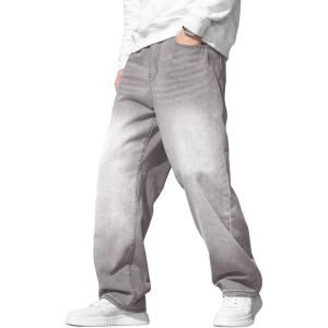 image:imageJMIERR Mens Baggy Jeans Wide Leg Skater Hip Hop Denim Pants Loose Fit StreetwearLight Grey