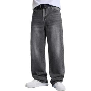 image:imageJMIERR Mens Baggy Jeans Wide Leg Skater Hip Hop Denim Pants Loose Fit StreetwearMedium Grey