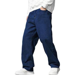 image:imageJMIERR Mens Baggy Jeans Wide Leg Skater Hip Hop Denim Pants Loose Fit StreetwearNavy Blue