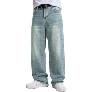image:imageJMIERR Mens Baggy Jeans Wide Leg Skater Hip Hop Denim Pants Loose Fit StreetwearStone Blue