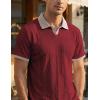 image:imageJMIERR Mens Casual Short Sleeve Cable Knit Texture Polo Shirts Cotton Stretch Johnny Collar Tee Summer Vacation Golf ShirtsBurgundy