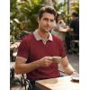 image:imageJMIERR Mens Casual Short Sleeve Cable Knit Texture Polo Shirts Cotton Stretch Johnny Collar Tee Summer Vacation Golf ShirtsBurgundy