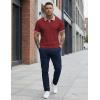 image:imageJMIERR Mens Casual Short Sleeve Cable Knit Texture Polo Shirts Cotton Stretch Johnny Collar Tee Summer Vacation Golf ShirtsBurgundy