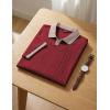 image:imageJMIERR Mens Casual Short Sleeve Cable Knit Texture Polo Shirts Cotton Stretch Johnny Collar Tee Summer Vacation Golf ShirtsBurgundy