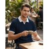 image:imageJMIERR Mens Casual Short Sleeve Cable Knit Texture Polo Shirts Cotton Stretch Johnny Collar Tee Summer Vacation Golf ShirtsNavy Blue