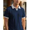 image:imageJMIERR Mens Casual Short Sleeve Cable Knit Texture Polo Shirts Cotton Stretch Johnny Collar Tee Summer Vacation Golf ShirtsNavy Blue