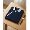 image:imageJMIERR Mens Casual Short Sleeve Cable Knit Texture Polo Shirts Cotton Stretch Johnny Collar Tee Summer Vacation Golf ShirtsNavy Blue